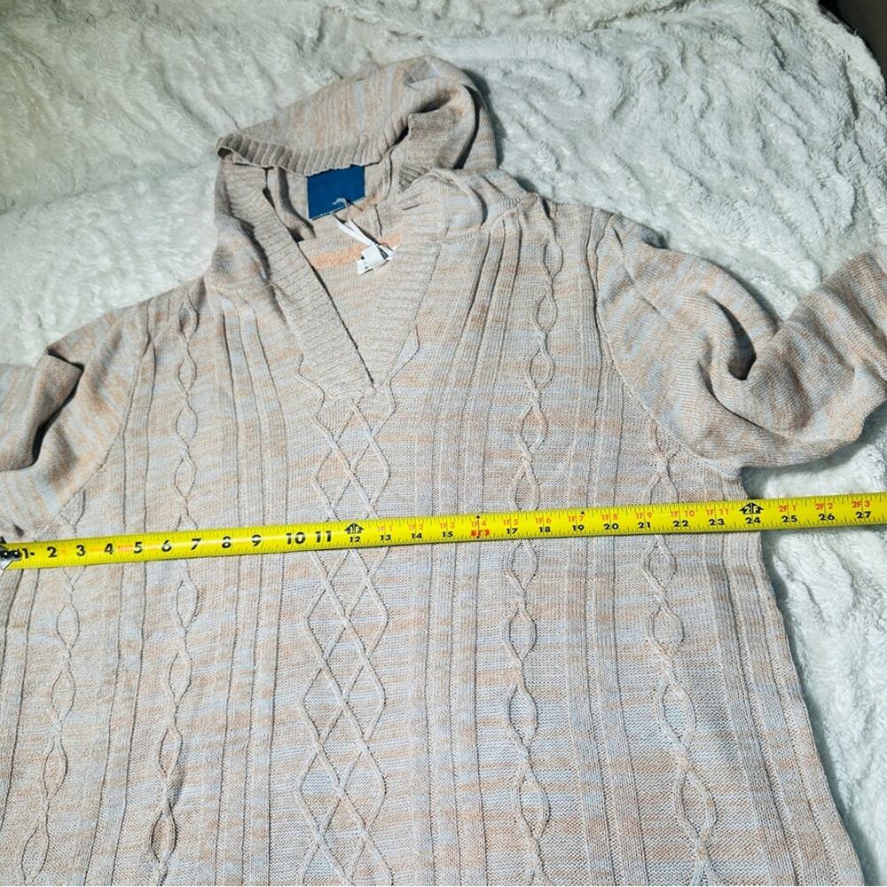 Market & Spruce Size 3X Casual Preppy Tan Neutral Cable Knit Hooded Sweater - Picture 7 of 11